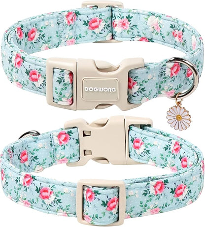 DOGWONG Floral Dog Collar, Cute Adjustable Flower Collar, Girl Female Dog Collar with Strong Plastic Buckle for Small Medium Large Dogs,L