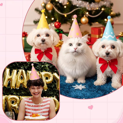 6 Pcs Birthday Hats for Dog/Cat, Mini Party Hats for Stuffed Animals, Adjustable Birthday Party Hat, Pet Accessories for Dolls, Dog, Cat, Small Animals (Multi-Color)