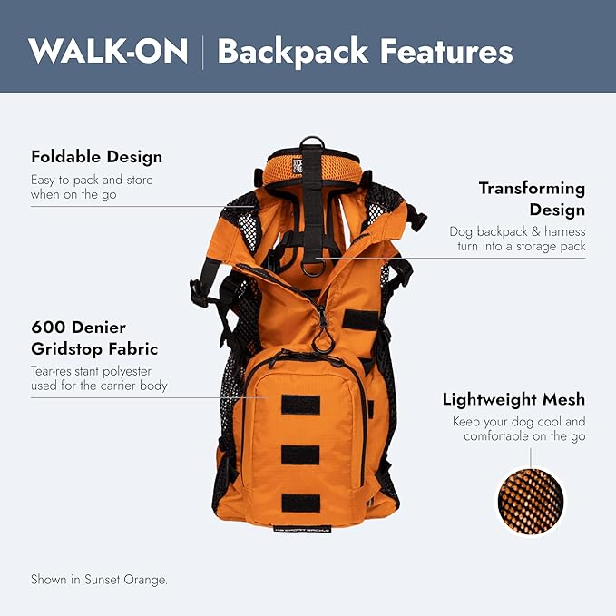K9 Sport Sack Walk-On - Small, Shark Skin Gray - Ideal for Dogs with 13-16” Back Length - Lightweight, Packable, Backpack-Style Carrier - Includes Compatible Harness & Storage Bag