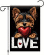 Cute Kasha Dog Garden Flag Holding Red Heart Love Sign Double Sided Yard Banner 12x18 Inch Romantic Outdoor Decoration for Lawn Patio Dog Lover Gift Valentine Anniversary Seasonal Flag