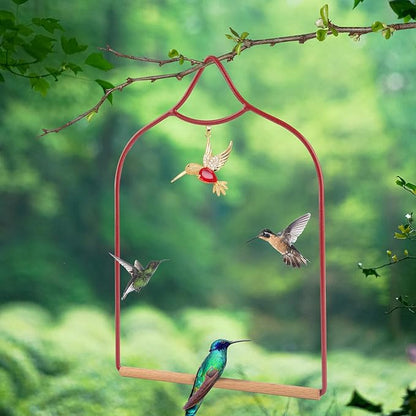 Hummingbird Swing - Metal Hummingbird Swings and Perches with Wooden Dowel for Outdoor Garden Patio Backyard Hanging, Bird Essentials