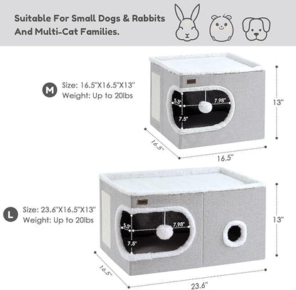Cat Bed for Indoor Cats Cube House, Covered Cat Cave Beds & Furniture with Scratch Pad and Hideaway Tent, Cute Modern Cat Condo for Multi Small Pet Large Kitten Kitty, Navy