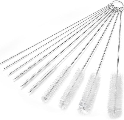 CiaraQ Bottle Cleaning Brushes, 9.8 Inch Nylon Tube Brush Set, Cleaner for Narrow Neck Bottles Cups with Hook, Set of 10pcs