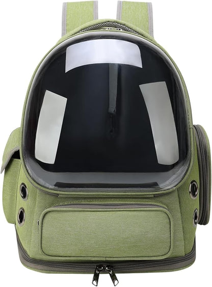 Cat Bubble Backpack,Breathable Cat Backpack Carrier Large Space Pet Travel Carrier for Kitty Small Dogs up to 15lbs,Transparent Cat Carrier for Hiking Camping Outdoor Travel (Green)