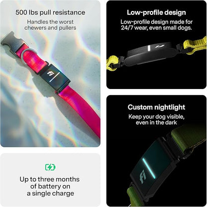 New Fi Series 3+ Smart Dog Tracker Collar [6 Month Membership Included] GPS Tracker for Dogs with Health & Behavior Monitoring, Escape Alerts, Waterproof, LED, Apple Watch Compatible (Yellow, Small)