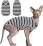 BRKURLEG Hairless Cats T Shirt, Cat Sweaters, Pullover Kitten Shirts, Sleeveless Round Collar Cotton Vest for Cornish Rex Devon Rex Peterbald and Small Dogs Sweater(Grey Stripes, S)