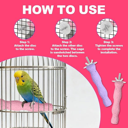 2pcs Bird Beak Grinding Stone, Resin Anti-Slip Beak Grinder Stone Bird Nail Trimming Claw Trimmer Perches Parrot Cage Stand Toys for Budgie Cockatiel Conure Parakeet Cage Accessories (Pink, Purple)