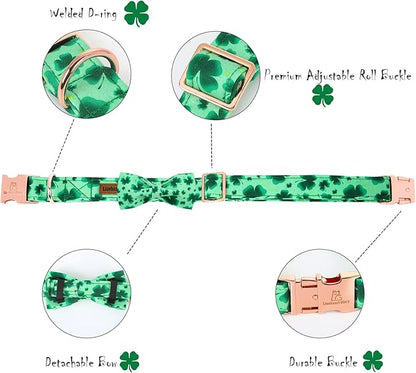 Lionheart glory Clover Dog Collar, Adjustable Dog Collar with Bowtie, Pet Gift Collar for Dog Soft Bowtie Dog Collars for Medium Dogs