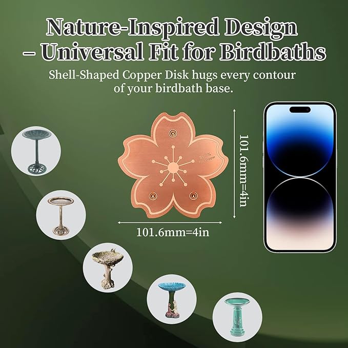 99.99% Pure Copper Bird Bath Disk, 2 Pack Triple-Point Support Design Lower Cleaning Frequency for Physical Safe Water Purify Outdoor Bird Bowls All-Season
