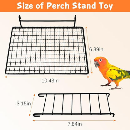BNOSDM Stainless Steel Grid Platform for Parakeet 4 PCS Bird Perches Platform Parrot Stand with Climbing Ladder Bird Cage Accessories for Small to Large Bird (XL)