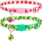 PUPTECK Breakaway Cute Cat Collar with Bell Charm, 2 Packs Adjustable Kitty Collars Fruit Pattern, Pink&Green, 7.8-11.8 in