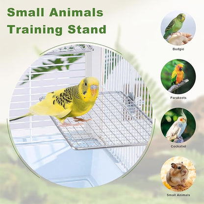Stainless Steel Bird Perch for Cage, Open-Grid Easy Clean Parrot Perch Stand Platform, Claw-Friendly Grip Bird Cage Accessories for Cockatiel, Conure, Budgie, Parakeet, Small Medium Birds