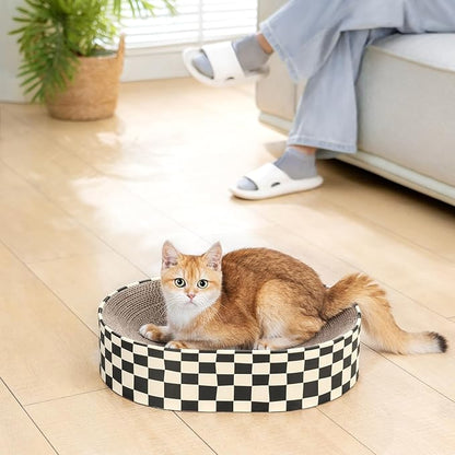 Cat Scratcher Cardboard, 2-in-1 Oval Scratching Pad & Lounge Bed, High-Density Corrugated Board with Enclosed Bottom to Catch Debris, Furniture Protector for Indoor Cats & Kittens