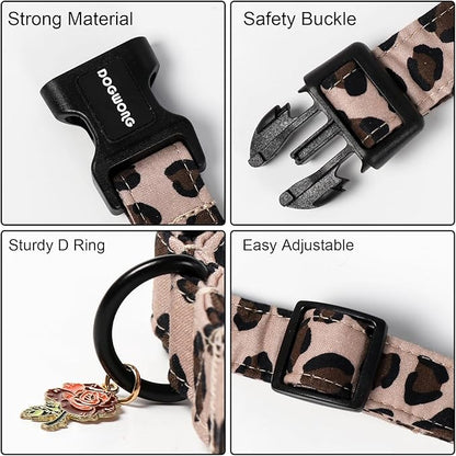 DOGWONG Fall Leopard Dog Collar- Cute Classic Animal Dog Collars Adjustable Girl Dog Collar for Small Medium Large Dogs XS