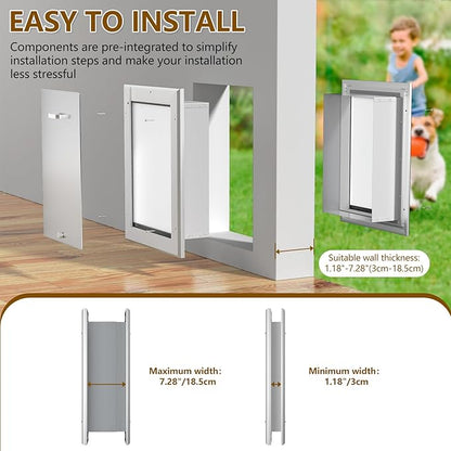 Ownpets Aluminum Large Dog Door for Wall and Door, Double Flap Energy Efficient, Telescoping Tunnel and Lock Panel, Heavy Duty Doggy Door for Dogs Up to 100lbs
