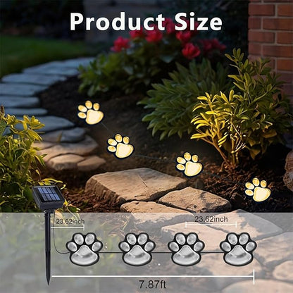 Paw Print Solar Lights - Outdoor Garden Decoration Waterproof, Cat Dog Animal Set (4), Pet Cemetery, Grave Memorial, Gifts for Pet Lovers (Warm White)
