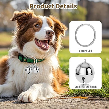Dog Collar Bells, 2 Pack Extra Loud Dog & Cat Bells for Tracking & Safety, Stainless Steel Pet Tracker Training Bells for Small Medium Large Dogs & Cats (Silver)