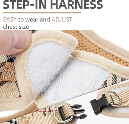 PUPTECK Adjustable Dog Harness Collar and Leash Set Step in No Pull Pet Harness for Small Medium Dogs Puppy and Cats Outdoor Walking Running, Soft Mesh Padded Reflective Vest Harnesses, Beige L