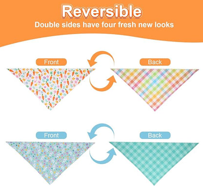 Easter Dog Bandana Large 2PCS, Colorful Scarf for Boy and Girl, Durable Triangle Reversible Bibs Handkerchief for Puppy Pet