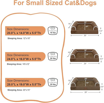 Small Dog Bed Orthopedic Washable: Beds Bolster Small Sized Dogs Cats Bed Egg Crate Foam Couch Sofa Waterproof with Removable Cover - Dark Coffee