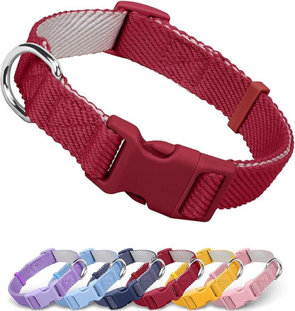 Dynmeow Soft and Breathable Cotton Dog Collar, Durable Adjustable Heavy-Duty Pet Collar with Quick-Release Buckle, Lightweight for Sensitive Skin for Large Dogs, Red, L
