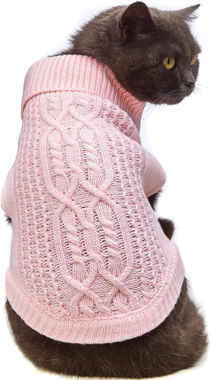 Stretchy Cat Sweater - 17 Colors & 6 Sizes | Snug Winter-Ready Knit for Boy/Girl Cats & Kittens(Light Pink, X-Small)