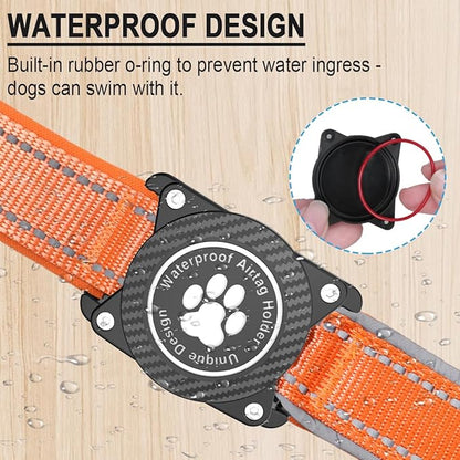 Airtag Dog Collar with Waterproof Air Tag Holder, Luminous Reflective, Soft Padded, Adjustable Nylon Pet Collar for Small Medium Large Heavy Duty Dogs,Orange, M