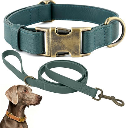 Dog Collar and Leash Set,Leather Silicone Waterproof Odor-Proof Dog Collar and Leash for Medium Dogs, Soft Flexible Dog Collars, Durable Thick Adjustable Pet Collar (Green, Medium (11.5-18.5 "Neck))
