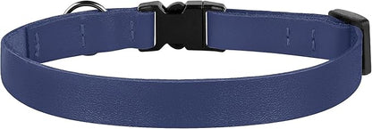 Breakaway Cat Collar with Bell - Leather Adjustable Kitten Collars with Safety Quick Release Buckle - Soft Small Pet Collars for Girl & Boy Cats (Deep Blue)