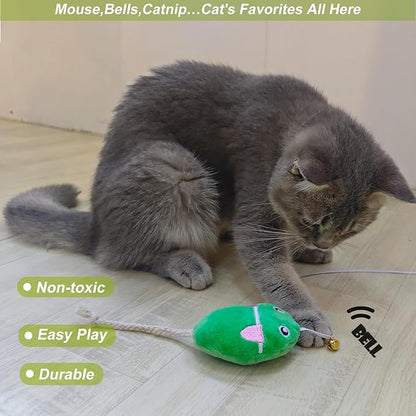 Interactive Cat Toy Wand with Catnip Mouse, Cat Teaser Wand Rainbow String for Bored Indoor Adult Cats and Kittens (2 Pack Mouse)