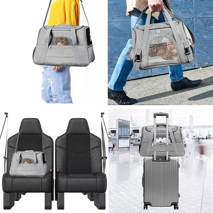 kathson Rabbit Travel Carrier Bag Airline Approved Pet Pocket Breathable Mesh Window Portable Hand Bag with Locking Safety Zippers for Small Dogs Cats Bunnies and Small Animals (Black)