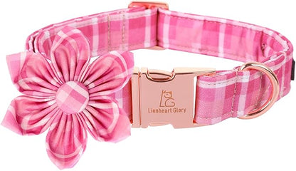 Lionheart Glory Dog Collar, Pink Dog Collar with Flower, Cute Floral Pattern Pet Collar Adjustable Pet Collar for Medium Dogs