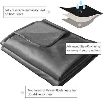 Ameritex Pet Bed Blanket Reversible 100% Waterproof Velvet Super Soft for Sofa and Bed (82x102 Inches, Light Grey+Grey)