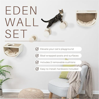 Trixie Eden Wall Mounted Cat Lounge – Space-Saving Cat Wall Shelves for Climbing, Jumping & Vertical Play – Cat Furniture with Elevated Shelves & 3 Platforms – Gray-Greige, 18.9 x 11.8 x 13 in