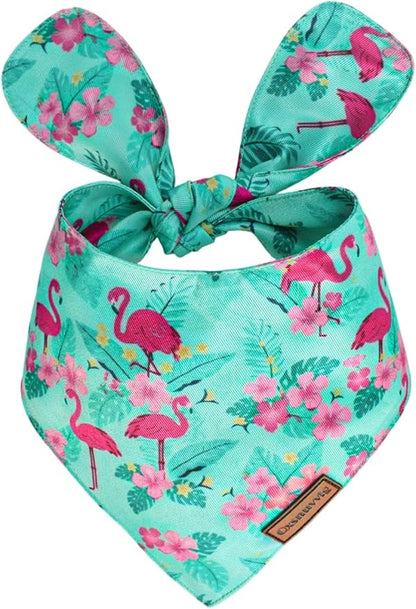 Luxury Double-Layer Dog Birthday Bandana – Handmade, Silk-Soft Polyester for All Dog Sizes | Birthday & Party Outfit | Gift-Ready Pet Accessory(Blue Flamingo, Small)