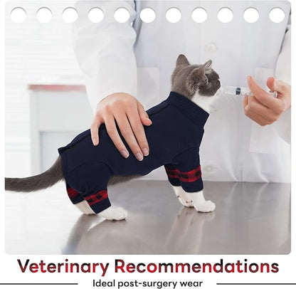 PUMYPOREITY Comfy Cat Pajamas, Versatile Cat Shirt for All-Day Wear, Soft Stretchy Sweater with Back Snap for Easy Wear, Breathable Recovery Suit for Surgery Recovery, L, Blue