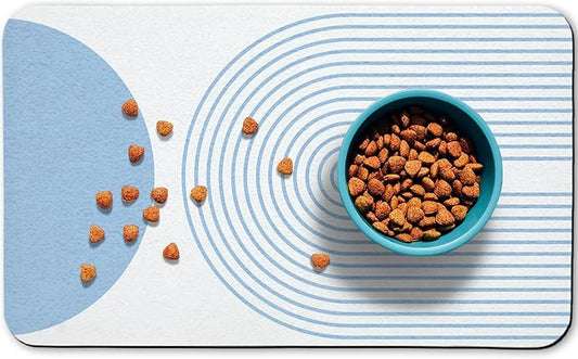Dog Food Mats for Floors Waterproof, Cat Water Bowl Mats Pet Feeding Absorbent Mat Placemats for Food and Water Blue Bohemia 12 * 20 inch