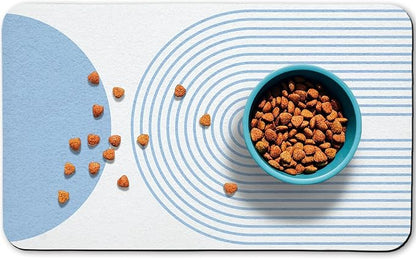 Dog Food Mats for Floors Waterproof, Cat Water Bowl Mats Pet Feeding Absorbent Mat Placemats for Food and Water Blue Bohemia 17 * 30 inch
