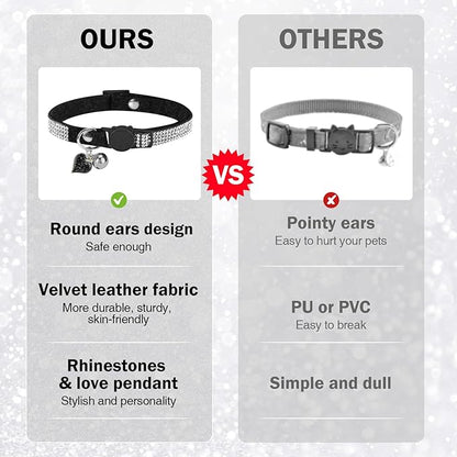 Rhinestone Cat Collar Breakaway with Bell, Diamond Cat Collar with Safety Buckle Quick Release for Girl Boy Small Kitten Pets Puppy,Cute Soft Female Male Cat Collars, Color Black 8-12"
