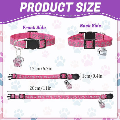10Pcs Breakaway Cat Collars with Bell Paw Print Cute Adjustable Kitten Collars with Pendant Glow in The Dark