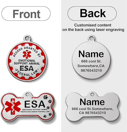 HOPELF Engraved Personalized ESA Tag - Custom Emotional Support Animal Tags for Dogs and Cats - Essential Therapy Pet Name Badge for Collars, Vests, Harnesses - for Most Breeds