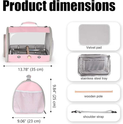 Long Tail Bird Travel Carrier Cage with Tray and Stand Perch, Portable Lightweight Clear Windows Carry Bag for Parakeet Budgies Cockatiel Transport to Vet (Pink, Cylinder Design - Clear)
