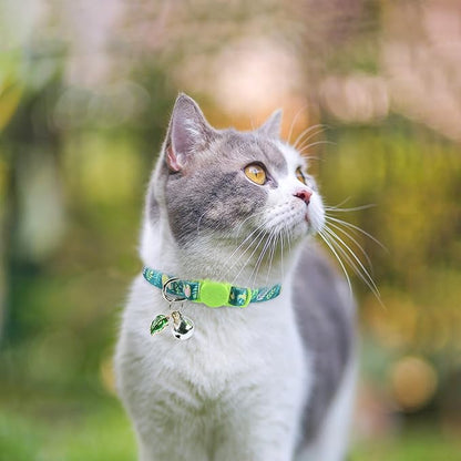 SCENEREAL Breakaway Cat Collar with Bells, Safety Buckle Soft Adjustable Cute Cats Collars for Summer, Kitten Puppy Personalised Leopard and Tiger Print Collars for Dogs Girl Boy