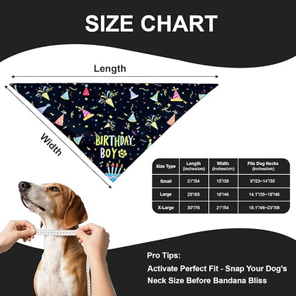 Dog Birthday Bandanas, 2-Pack Reversible 4 Patterns for Small Dogs - Black Boy & White Girl Birthday Scarf, Party Outfit Gift for Pups (9-14" Neck)