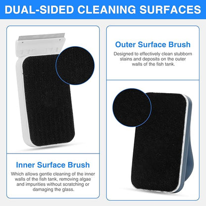 fishkeeper Aquarium Strong Magnetic Glass Cleaner Brush, Fish Tank Algae Magnet Cleaning Tool with 2 Detachable Scrapers, Mag Float Scrubber for 0.25-0.375Inch Glass and Acrylic Tanks
