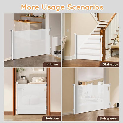 Retractable Baby Gate for Stairs, 71" Wide Mesh Pet Gate, Automatic Tension, One-Hand Operation, 38" Tall Baby Gates for Doorways, Hallways, Deck, Indoor Outdoor, Safe, Easy to Fit, White