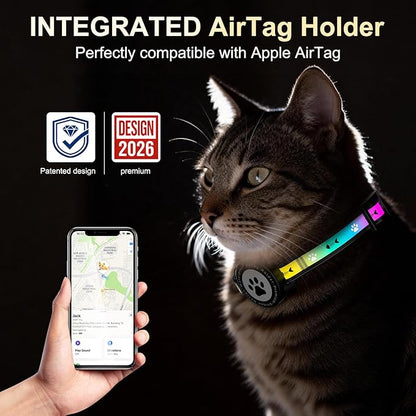 Airtag Cat Collar Breakaway, Reflective Cat Collar with AirTag Holder and Bell, Compatible with Apple Air Tag, Comfortable Padding, Adjustable, Durable (Blue, XS)