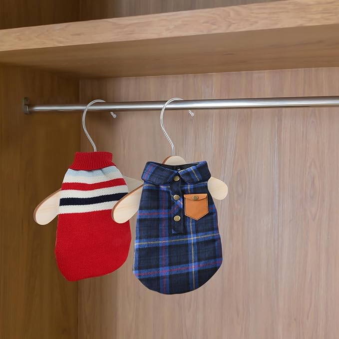 DOITOOL Wooden Dog Hangers for Pet Clothes 8.66 Inch Solid Wood Small Pet Clothes Hangers Portable Household Cat Accessories Replacement Set
