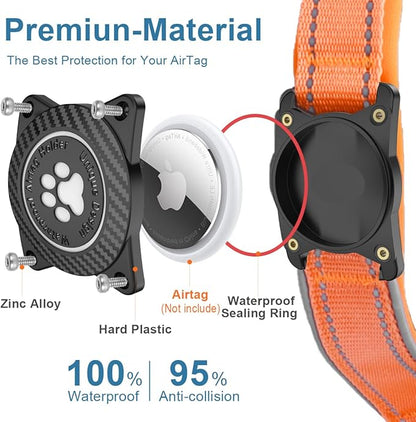 Airtag Dog Collar with Waterproof Air Tag Holder, Luminous Reflective, Soft Padded, Adjustable Nylon Pet Collar for Small Medium Large Heavy Duty Dogs,Orange, XL