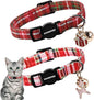 2 Pack Christmas Plaid Cat Collars Breakaway with Bell, DOGWONG Safety Buckle Red Plaid Cute Cat Collar for Girl Boy Cats，Adjustable 7-12 Inch